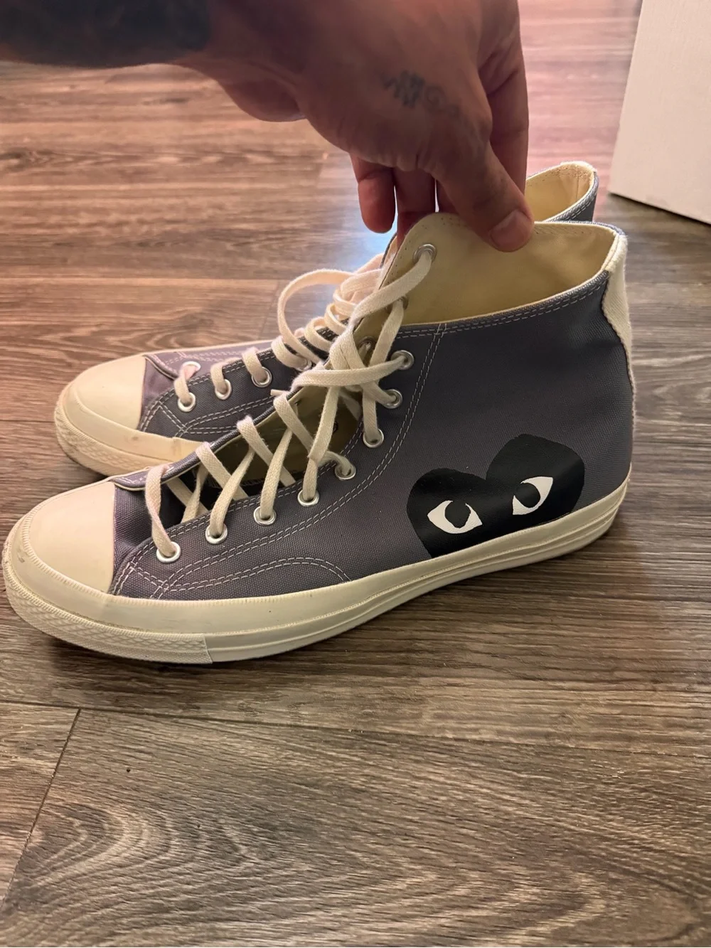 Comme des Garçons Play x Converse Gray High-Top Sneakers with Black Heart Logo